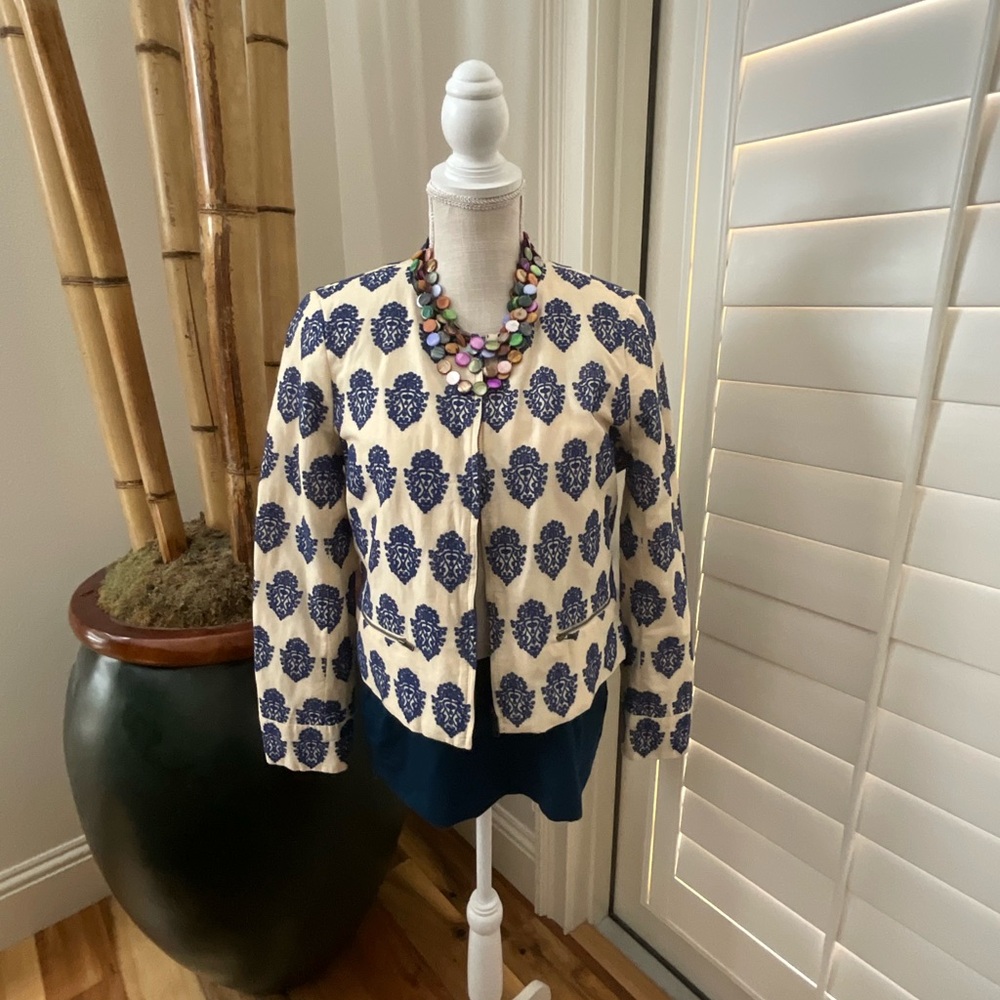 J. Crew Cream Embroidered Blazer Jacket